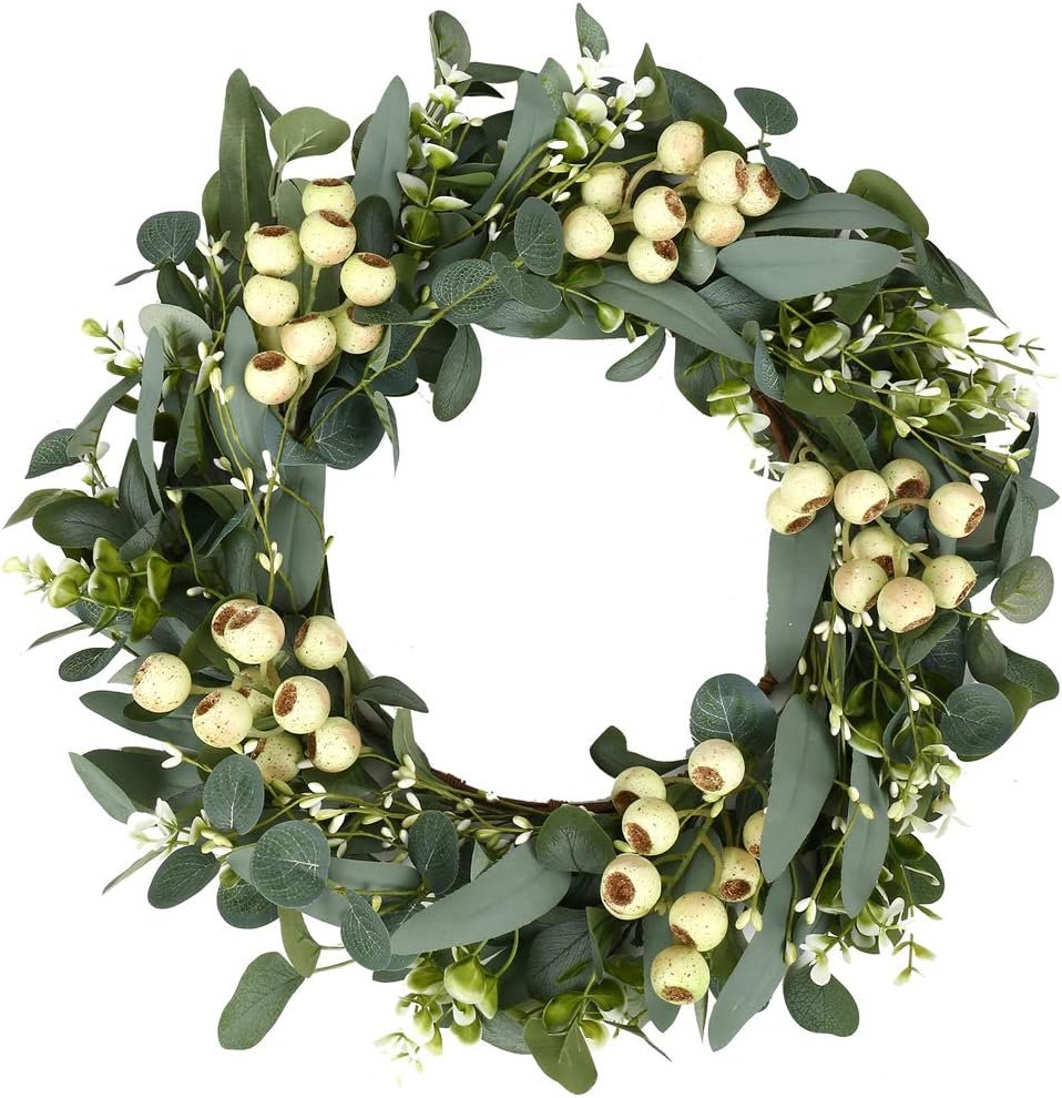 Eucalyptus Wreaths for Front Door 20 Inch Green Home Decor for Wall Porch Window Spring Summer Wreath with Big Berries for All Seasons Winter Christmas