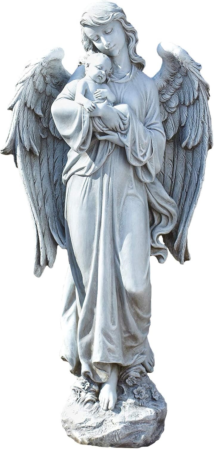 Joseph’s Studio Angel Holding Baby Garden Statue – 25.5″ Tall Religious Outdoor Décor – Durable Resin, Inspirational Christian Yard Sculpture