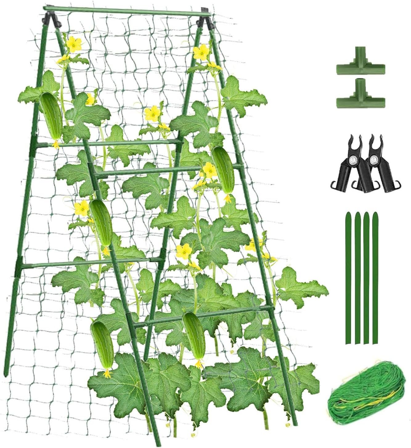 Garden Cucumber Trellis for Climbing Plants Outdoor, 47×16 inch A Frame Cucumber Trellis for Garden Raised Bed, Plant Support for Vegetable Vine Pea Bean, with Netting (Green, 47x16inch)