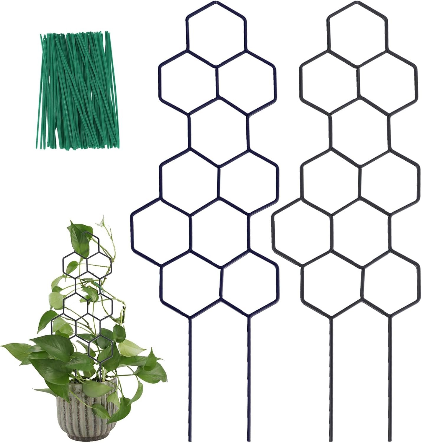 WellSign 15.94 inch Small Trellis for Potted Plants, Metal Plant Trellis | 2 Pack Metal Plant Trellis for Climbing Plants Indoor Pot Honeycomb Shape Lattice for Ivy Vines Hoya Houseplants Flower