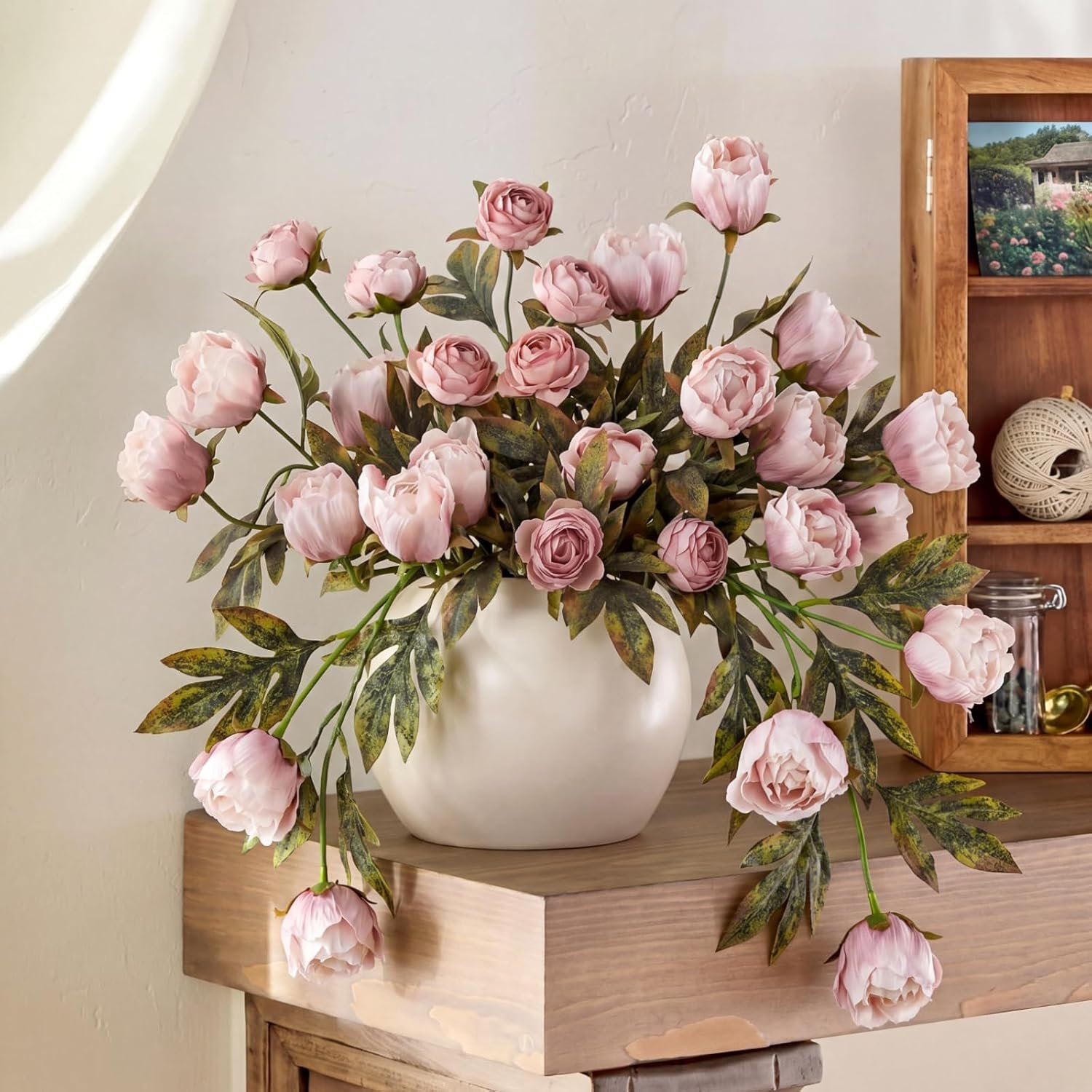 Thiccywoov 8 Pcs Faux Peony Stems Flowers Bulk Vintage Artificial Silk Peonies Stems Real Look Fake Peonies Branch for Vase Filler DIY Bouquet Centerpiece Home Indoor Outdoor Decor (Brownish)