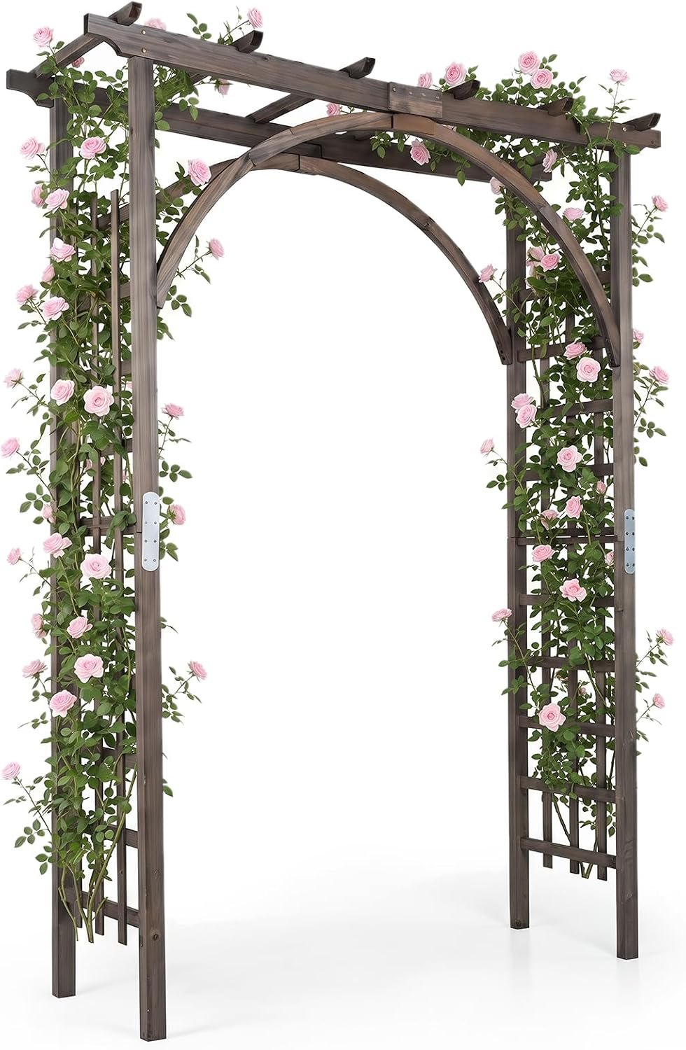 Giantex 85″ Wooden Garden Arch Trellis, Wood Flat Top Garden Arbor | Wedding Archway for Climbing Plants, Roses & Vines, Outdoor Arbor Pergola for Ceremony, Backyard Lawn Patio Decoration