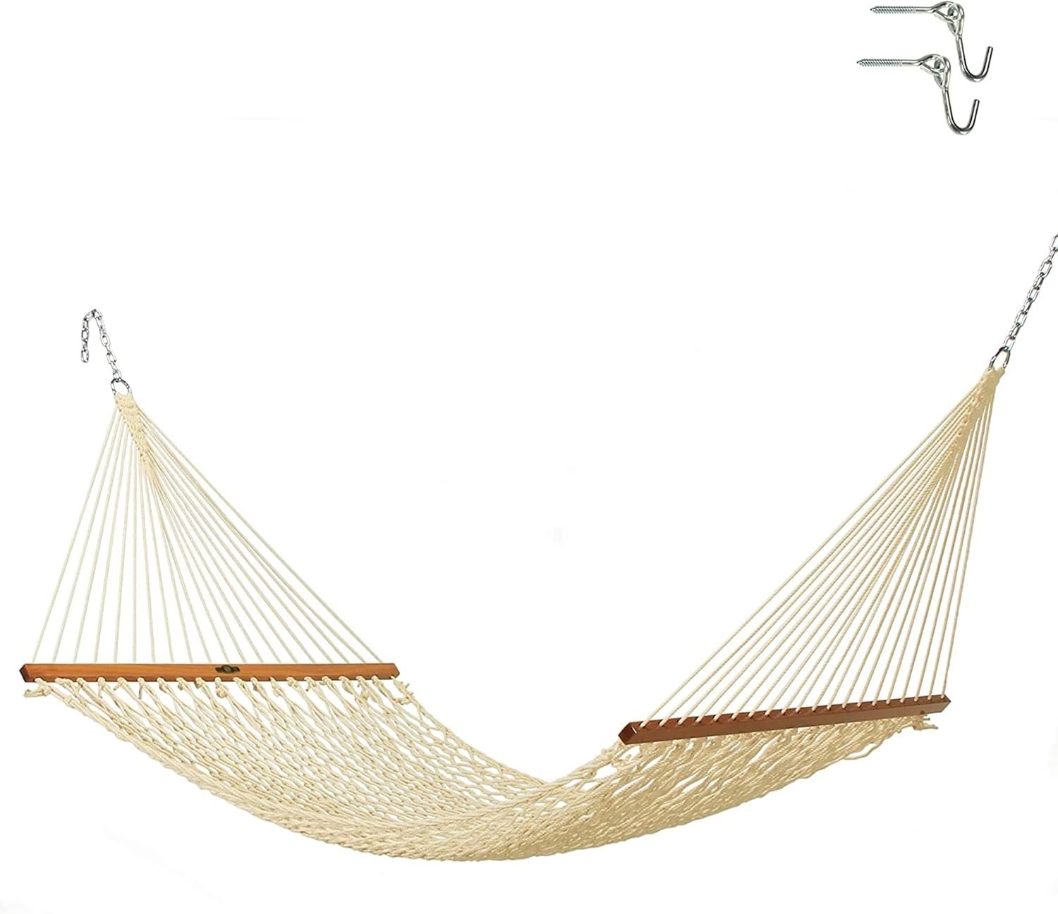 Original Pawleys Island Single Oatmeal DuraCord Rope Hammock – 12 ft. x 50 in., 1-Person, 450 lb Capacity, Oak Spreader Bar, Zinc-Plated Hardware, Handcrafted in the USA