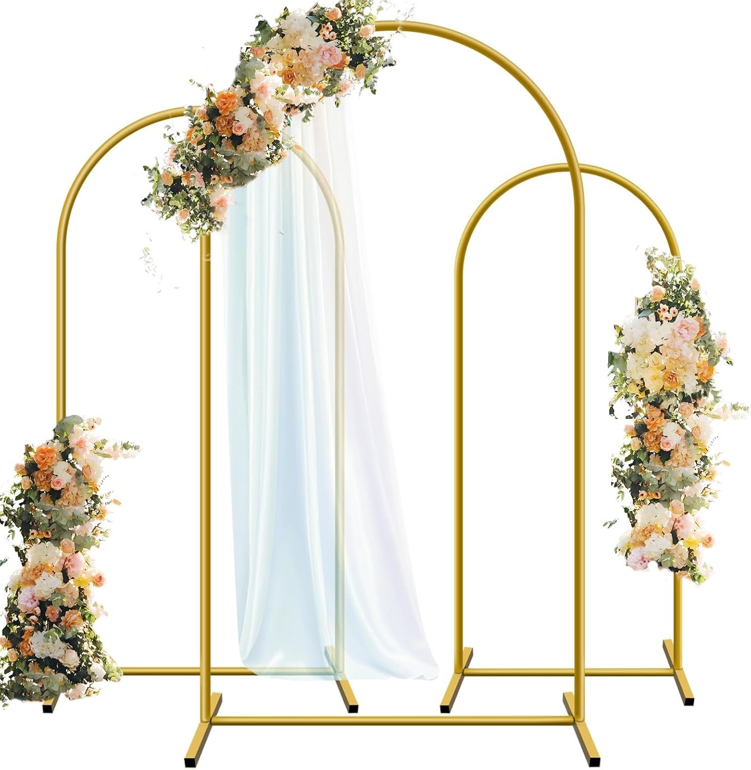 Hemmotop Metal Arch Backdrop Stand Set of 3, 6FT, 5FT, 4FT Party Arch Stands for Wedding, Birthday, Baby Shower, Bridal Shower – Balloon Arched Frame for Garden Decor, Gold Floral Arches, 3 Pieces