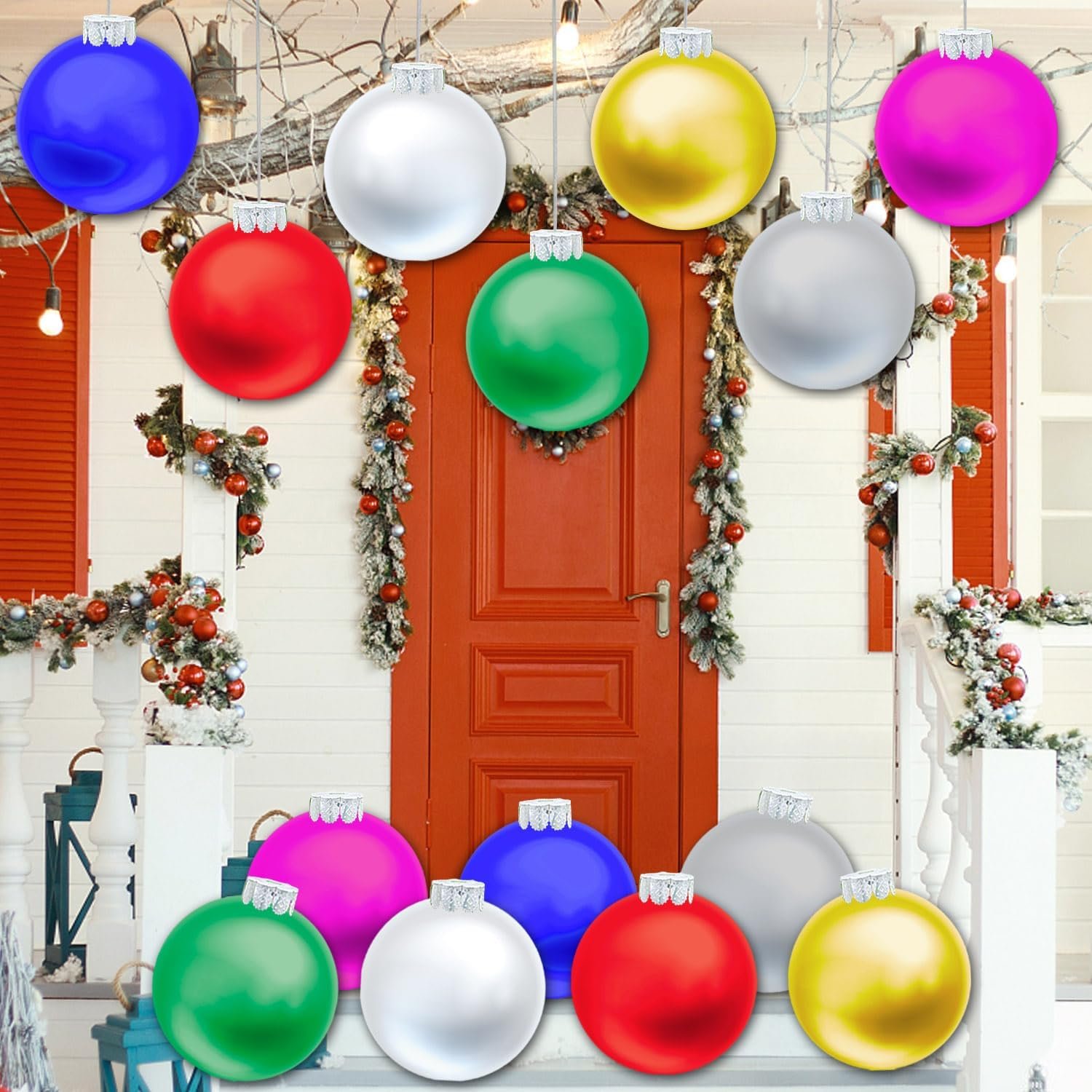 YHFUISK 10 PCS Outdoor Christmas Decorations, 11 Inch Large Inflatable Christmas Balls, Christmas Ornaments Decor for Front Door Yard, Outdoor Christmas Tree, with Pump for New Year Festive(7 Colors)