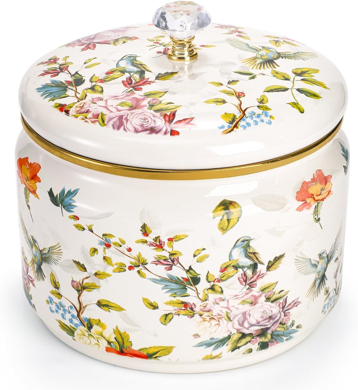Elsjoy 81 oz (2.4 L) Vintage Enamel Canister with Lid, Large Floral Storage Container Kitchen Cookie Jar for Sugar, Tea, Candy