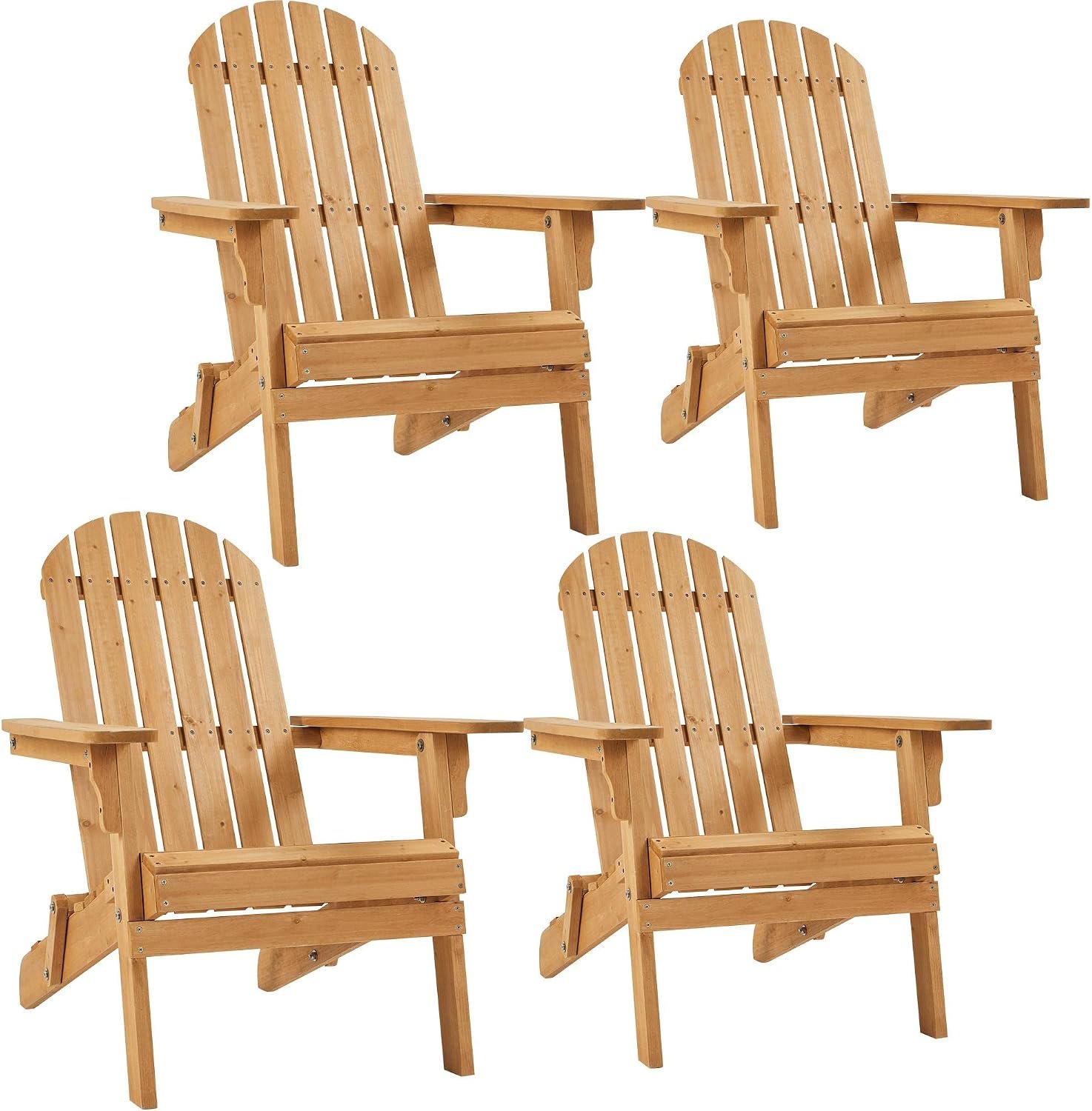 Yaheetech Folding Wood Adirondack Chairs Set of 4 for Fire Pit Patio, Brown | Made of solid fir wood, these chairs fold flat for compact storage and bring wide armrests to your patio, porch, or fire pit.