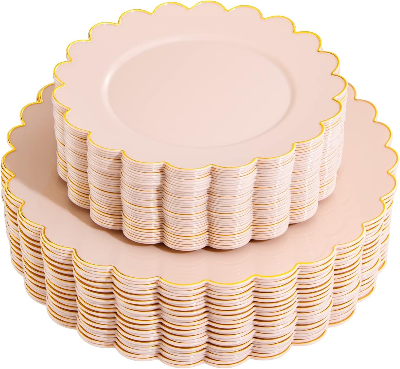 LIYH 60 Pcs Pink Plastic Plates with Gold Pink Plates Disposable Plate Set Includes 30 Dinner 10.25″ and 30 Dessert Plate 7.5″ for Baby Shower,Weddings,Parties,Birthday