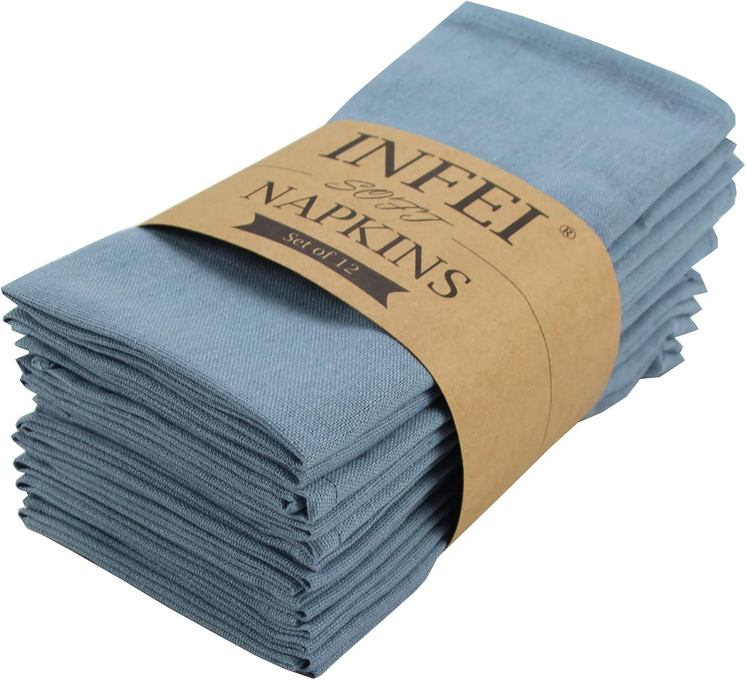 Solid Color Polyester Linen Blended Thin Dinner Cloth Napkins – Set of 12 (40 x 40 cm) – for Events & Home Use (Airy Blue)