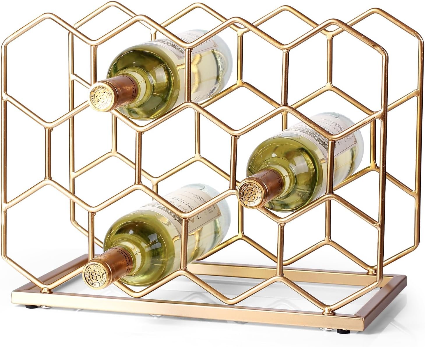 14 Bottle Countertop Wine Rack – Freestanding Modern Gold Metal Wine Rack – Tabletop Wine Holder Stand for Cabinet, Pantry, Wine Bottle Storage……