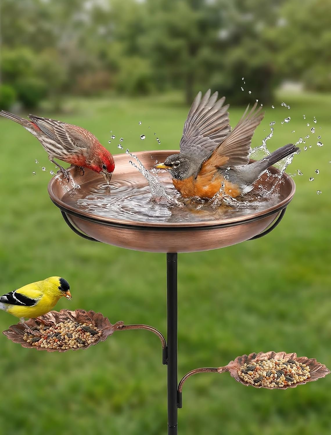Metal Bird Bath for Outside – Stable Copper Birdbath with Thickened 5-Prong Base | Windproof Heavy Duty Bird Feeder for Garden, Removable Bowl, Rust-Resistant