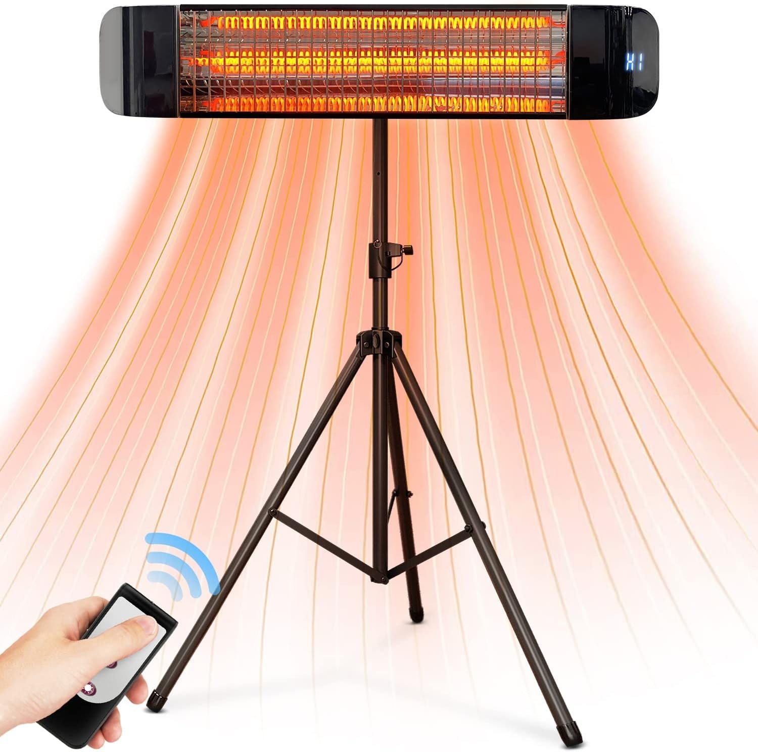 Paraheeter Outdoor Electric Infrared Patio Heater, 1500W | Wall/Portable Tripod Mount, Outdoor/Indoor, Waterproof, Remote Control, Freestanding for Garage, Backyard, CSA Certified