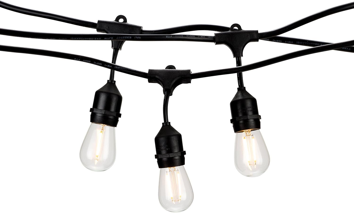 Holiday Lighting Outlet LED Outdoor Patio Lights | 46-Foot Hanging Outdoor String Lights | Includes 16 Dimmable 1.5 Watt Edison Filament Bulb Cafe Lights | Weatherproof Commercial Grade