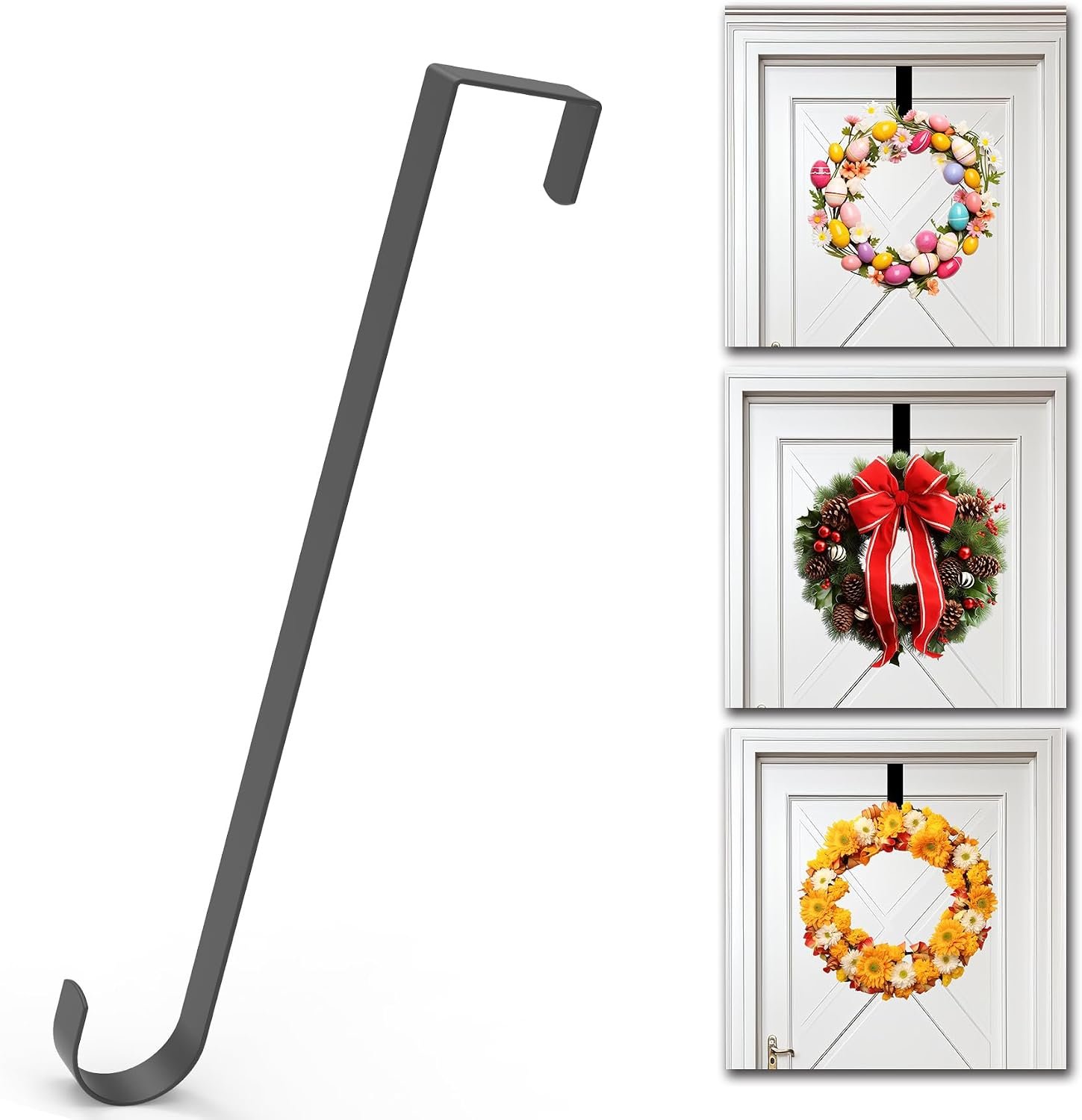 15″ Wreath Hanger,Christmas Decorations, for Front Door, Indoor or Outdoor Over The Door Wreath Hook Hanger for Easter Spring Halloween Xmas Wreath Decorations, Steel Material, 20lb Load Bearing