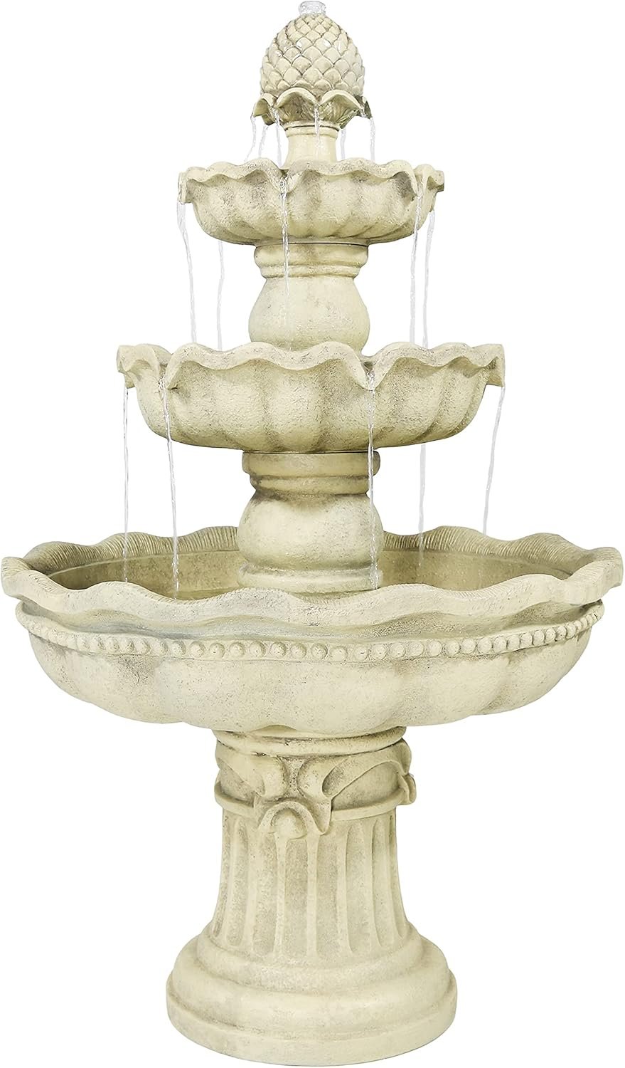 Sunnydaze 51″ 3-Tier Large Outdoor Water Fountain, Pineapple Top, Off White | Electric Pump Included, 8 Gal Basin, Easy Tool Free Assembly, Tall Tiered Outdoor Fountain for Garden, Backyard, Patio, Deck
