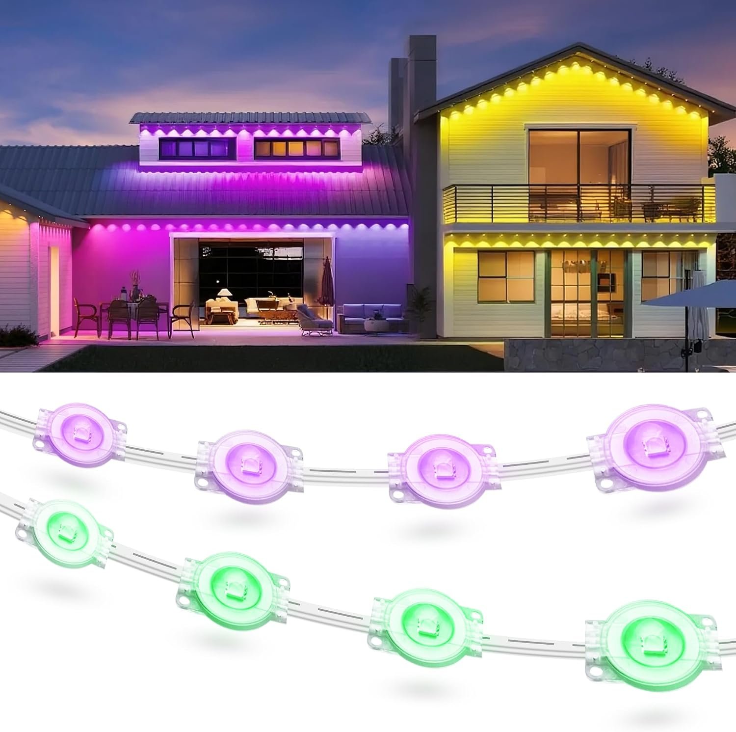 200ft Permanent Outdoor Lights for House, 2025 Smart RGB LED Outside Lights with APP Remote Control, IP67 Waterproof Eternity Eaves Lighting for Christmas, Halloween, Holiday, Party, Daily
