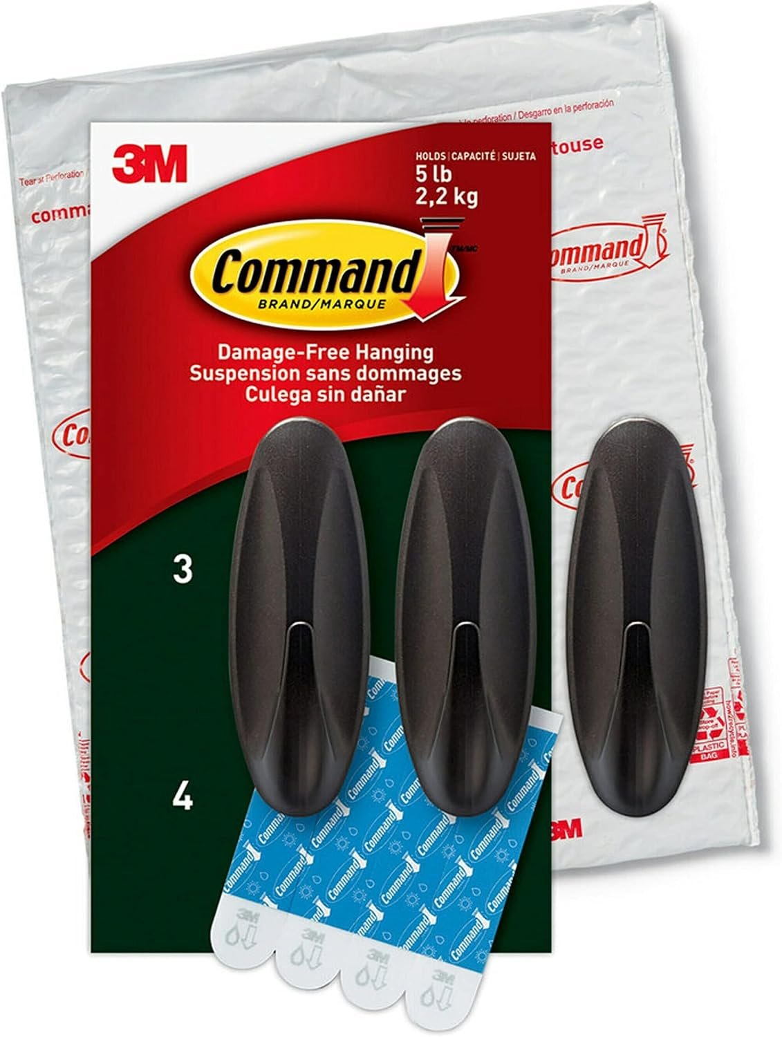 Command Outdoor Metallic Bronze Hooks, 3 Hooks, 4 Strips | Outdoor Hooks For Damage Free Hanging, Hang Wreaths, Signs, Thermometers, Artwork, And Decorations, Removes Cleanly