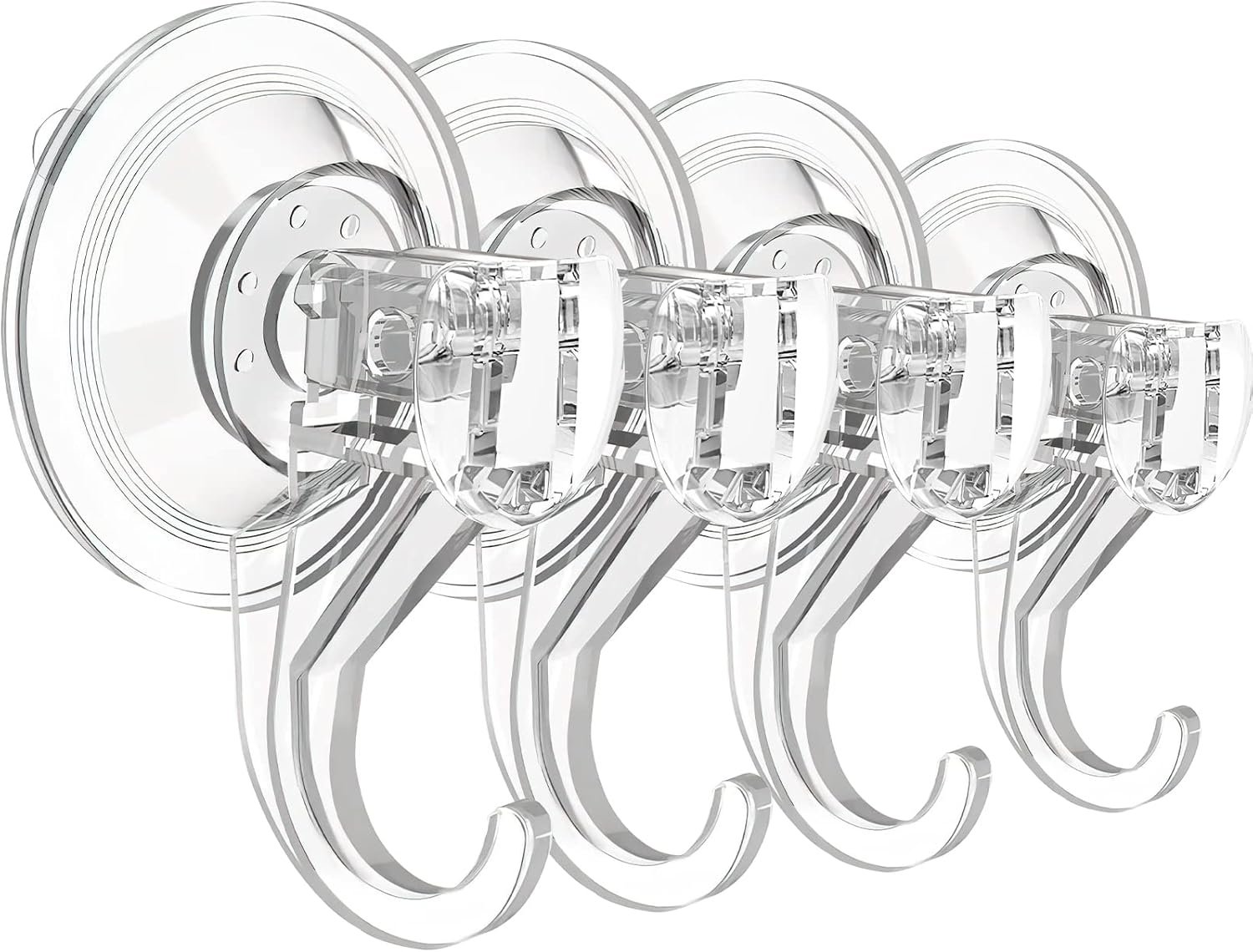 Suction Cup Hooks for Shower, Large Clear Heavy Duty Suction Cup Hooks, Wreath Hangers for Front Door Window Glass Kitchen Towel Loofah Utensils (4 Packs)