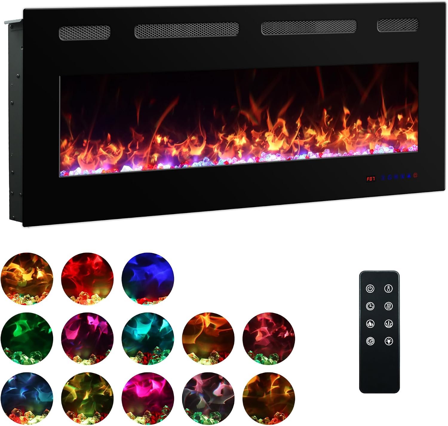 42 in. Ultra-Thin Recessed & Wall Mounted Electric Fireplace | Slim Fireplace Insert Heater with Remote 13 Flame&Flue Bed Color, Overheat Protection, Thermostat, Chiminea with Dimmer