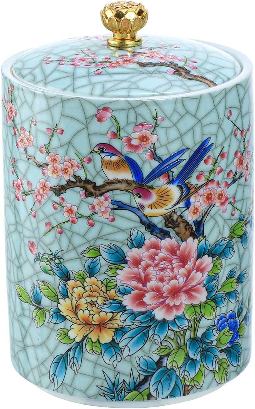 Enamel Ceramic Tea Caddy Tea Canister Tea Storage Container Tins Jar with Airtight Lid Water-proof Tank for Tea, Coffee, Herb, Sugar, Spice, Nuts