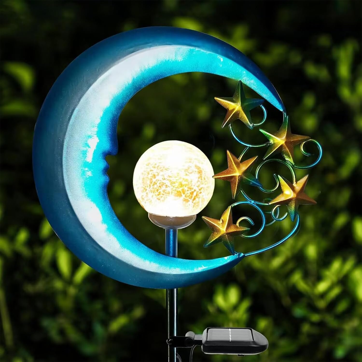 Solar Decor Garden Lights – Powered Lights Outdoor Decorative Lights | EPROSMIN Waterproof Pathway Crackle Glass Globe Led Landscape Lighting for Pathway,Yard,Lawn,Patio Stars Moon