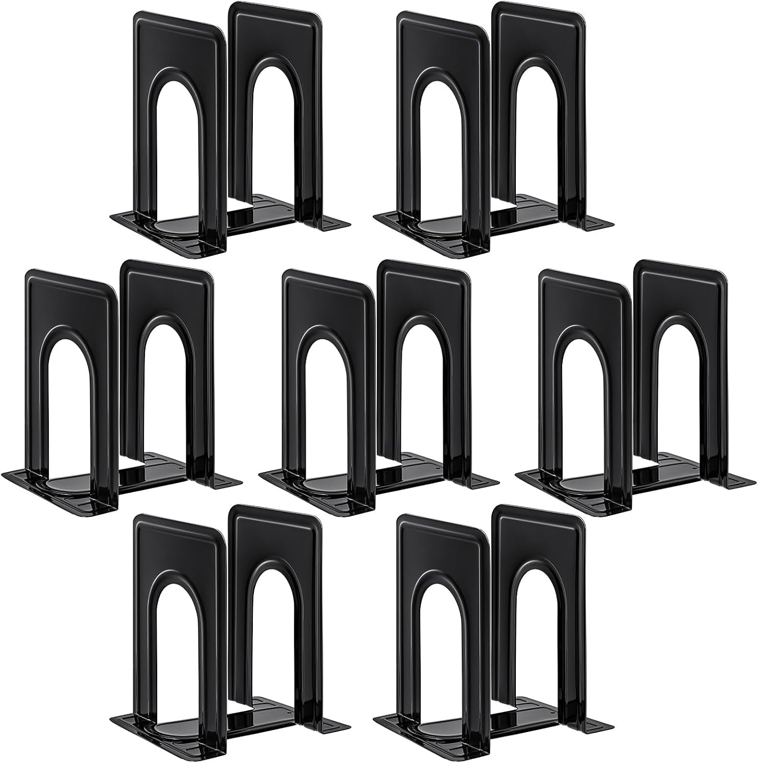 HappyHapi 7 Pairs Book Ends, Heavy Duty Bookends for Shelves, Black | Book Holder for Shelf, Non-Skid Metal Book Holders, Book Ends for Heavy Books, Book Stopper for Library, Office Supplies