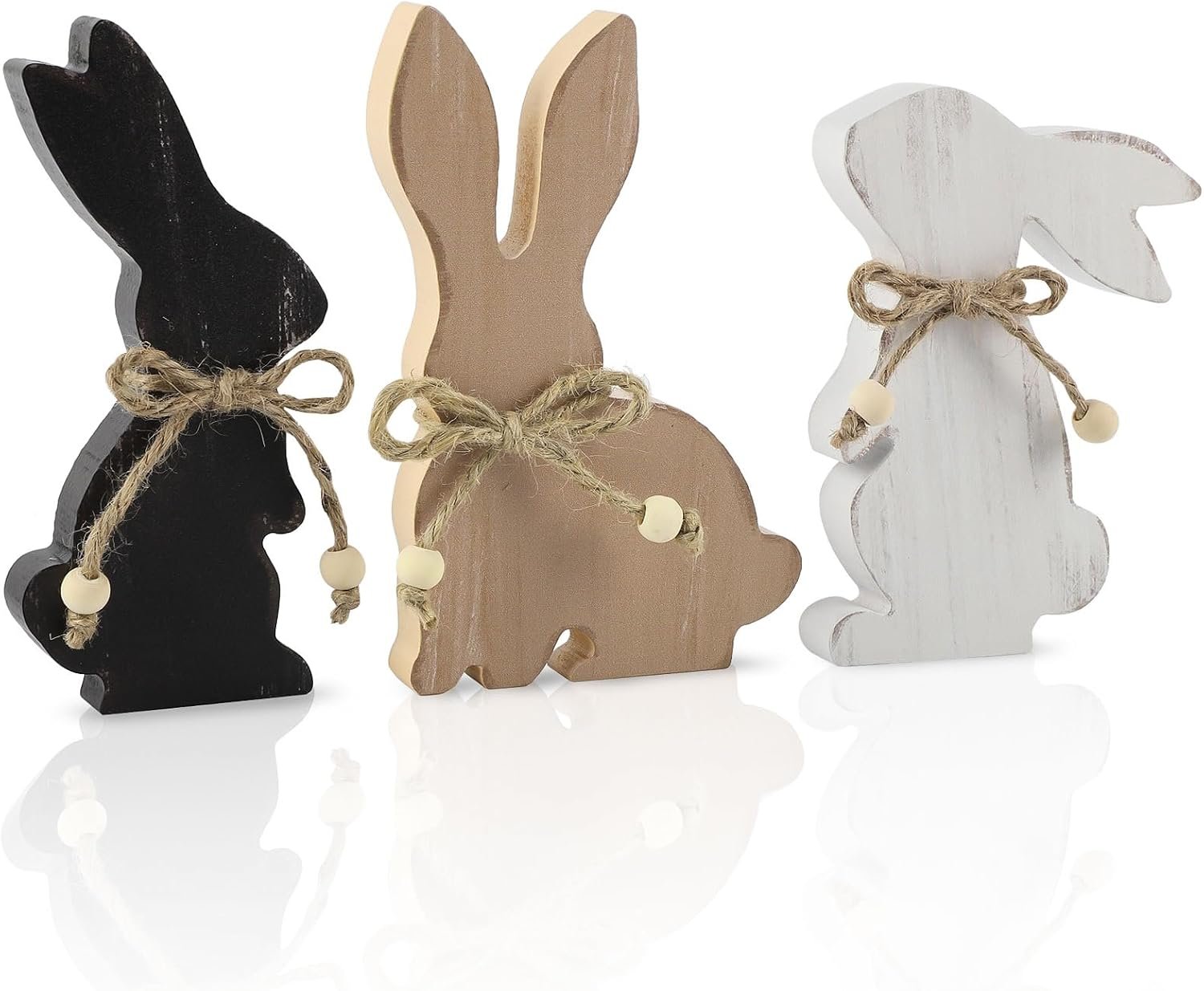 Easter Decorations for The Home, Rustic Farmhouse Wooden Bunny Blocks Tiered Tray Decor Set of 3, Vintage Wood Bunnies Sign for Table Top Office Party Shelf Decoration (Colorful)