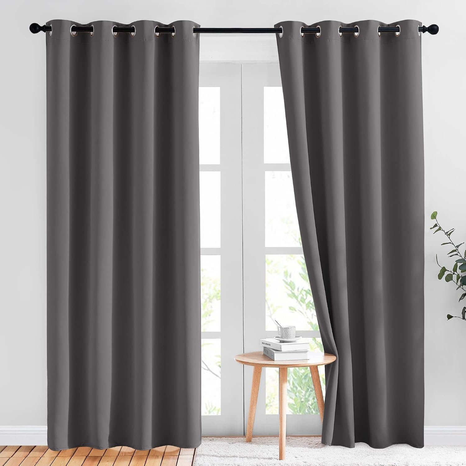 NICETOWN Gray Blackout Curtains for Bedroom 84 inches Long – Thermal Drapes Grommet Room Darkening Light Blocking Curtains Window Treatments for Living Room (2 Panels, W52 x L84, Grey)