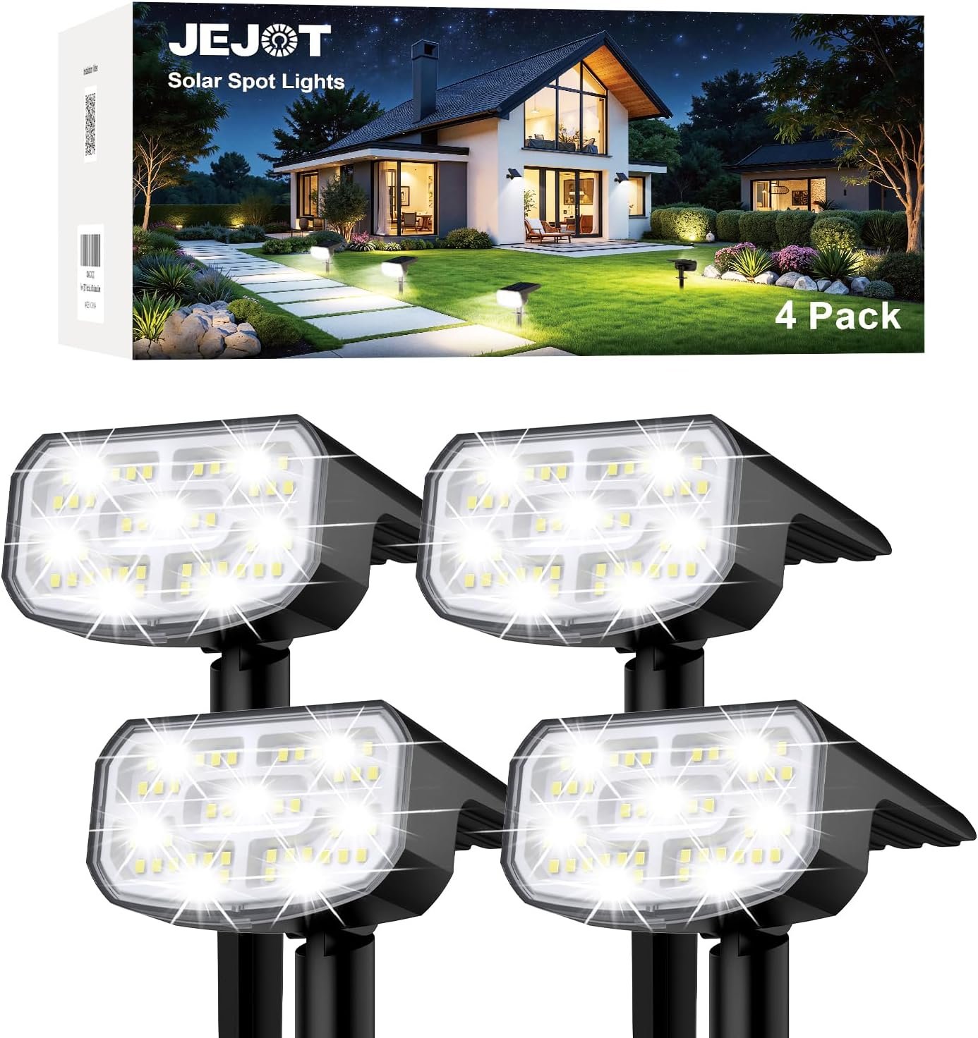 JEJOT Solar Spot Lights Outdoor Waterproof,4 Pack,2 Lighting Modes Solar Spotlights, Solar Lights for Yard Garden Lawn Landscape,Cool White