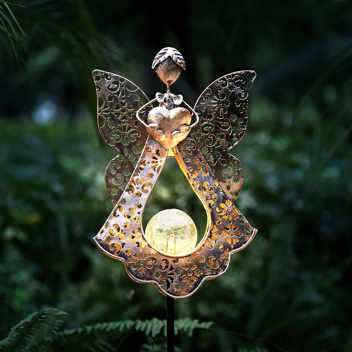 LEDs Solar Stake Lights for Garden Metal Warm White, Memorial Gift – Perfect as Remembrance & Sympathy Gifts (Angel-Bronze) (Angel)