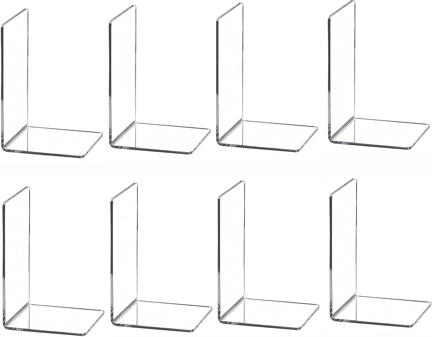 Clear Bookends for Heavy Books,8pcs Acrylic Book Shelf Organizer for Desk,Plastic Heavy Duty Book Holders Standand Invisible Bookshelf Dividers Decorative,Suitable for Office Home Weighted Bookends