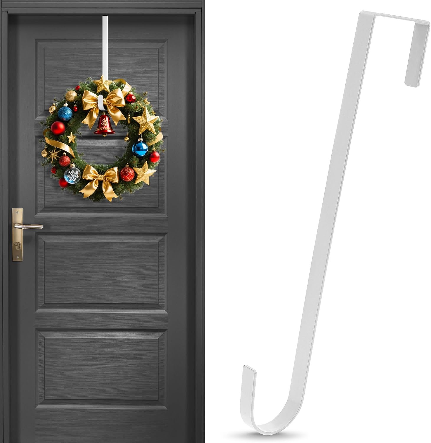 12″ Wreath Hanger for Front Door White Door Wreath Hangers Metal | Thick and Sturdy Design, Over The Door Wreaths Hanger, Wreath Hook Holders for Christmas Halloween Home Outdoor Decorations