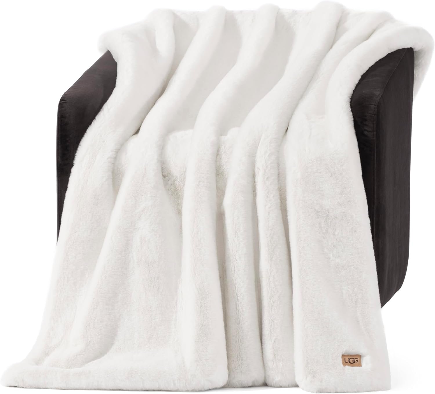 UGG Euphoria Throw Blanket, Plush Faux Fur Blanket, 50″ x 70″, White Snow | Reversible Fluffy Faux Fur to Ultra Soft Microfiber, Velvety Soft, OEKO-TEX Compliant, Machine Washable, Home Decor