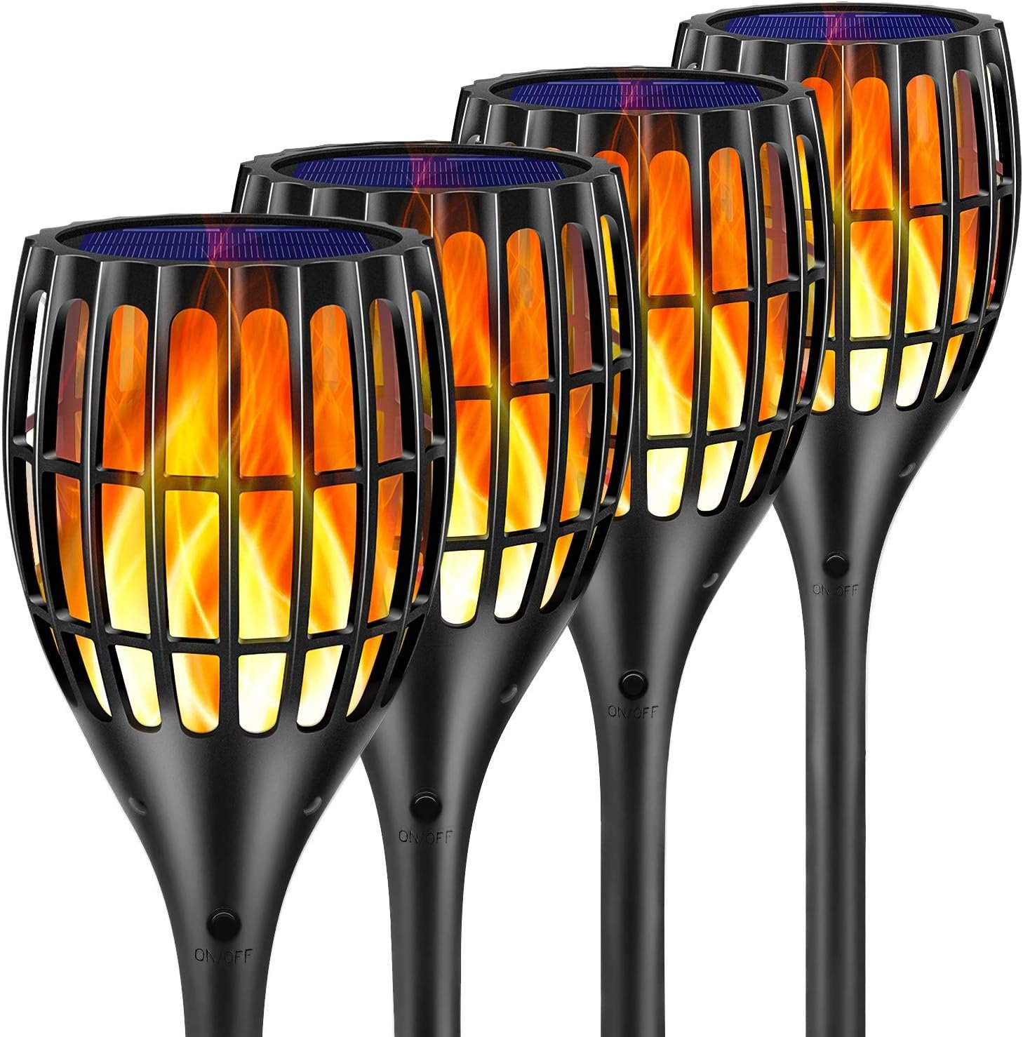Solar Lights Outdoor 43″ Flickering Flame Solar Torch Lights | 99 LED Higher & Larger Solar Flame Lights for Halloween Decor, Waterproof Solar Garden Lights for Garden Patio Pathway Yard