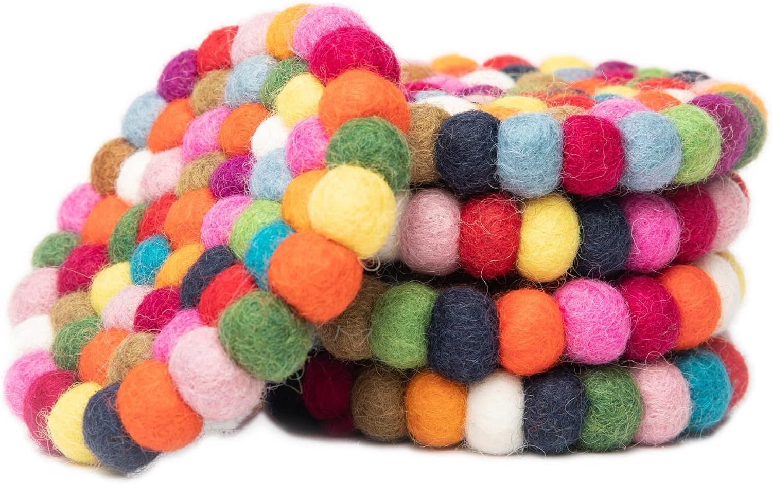 Round Felt Ball Coasters – 100% Merino Wool Table Coasters – Felt Coaster Pads, Absorbent Trivet for Drinks – Heat Resistant, Thick & Durable Hand Felted – Woolygon – Multicolor Set of 5 (Rainbow)