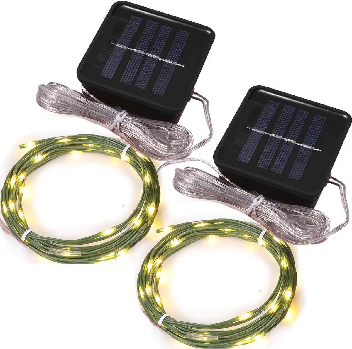 Magicnight Solar Garden String Lights, Green Wire, Warm White, 5m 50LEDs | 2 Pack, Short Mini Garden Lights, Solar Powered, Waterproof, Fairy Lights, Outdoor Garden String