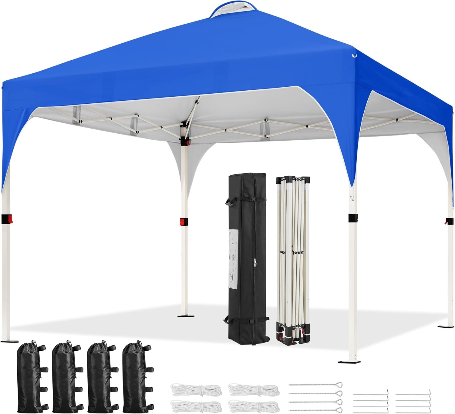 Yaheetech 10×10 Pop Up Canopy Tent, Easy Set-Up Commercial Gazebo, Blue | Portable instant canopy with wheeled carry bag and 4 sandbags for patio, party, and outdoor activities, UV protection