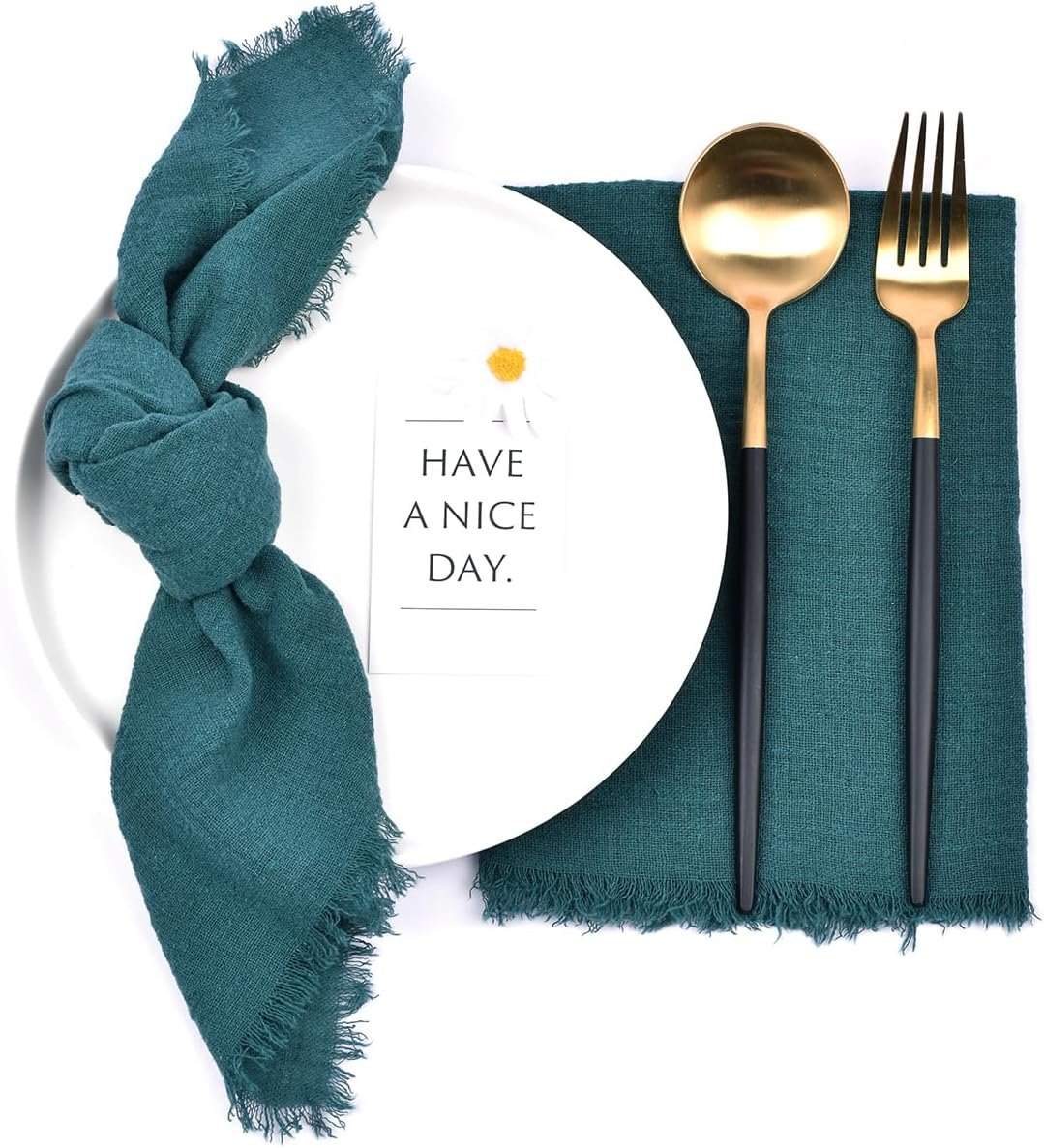 Cloth Napkins Fringe Summer Cotton Linen Washable Wedding Home Table Decor | 10 Pack Green Handmade Bulk Cotton Napkins 17″x17″ Bridal Baby Shower Birthday Kitchen Dining Table Decorations