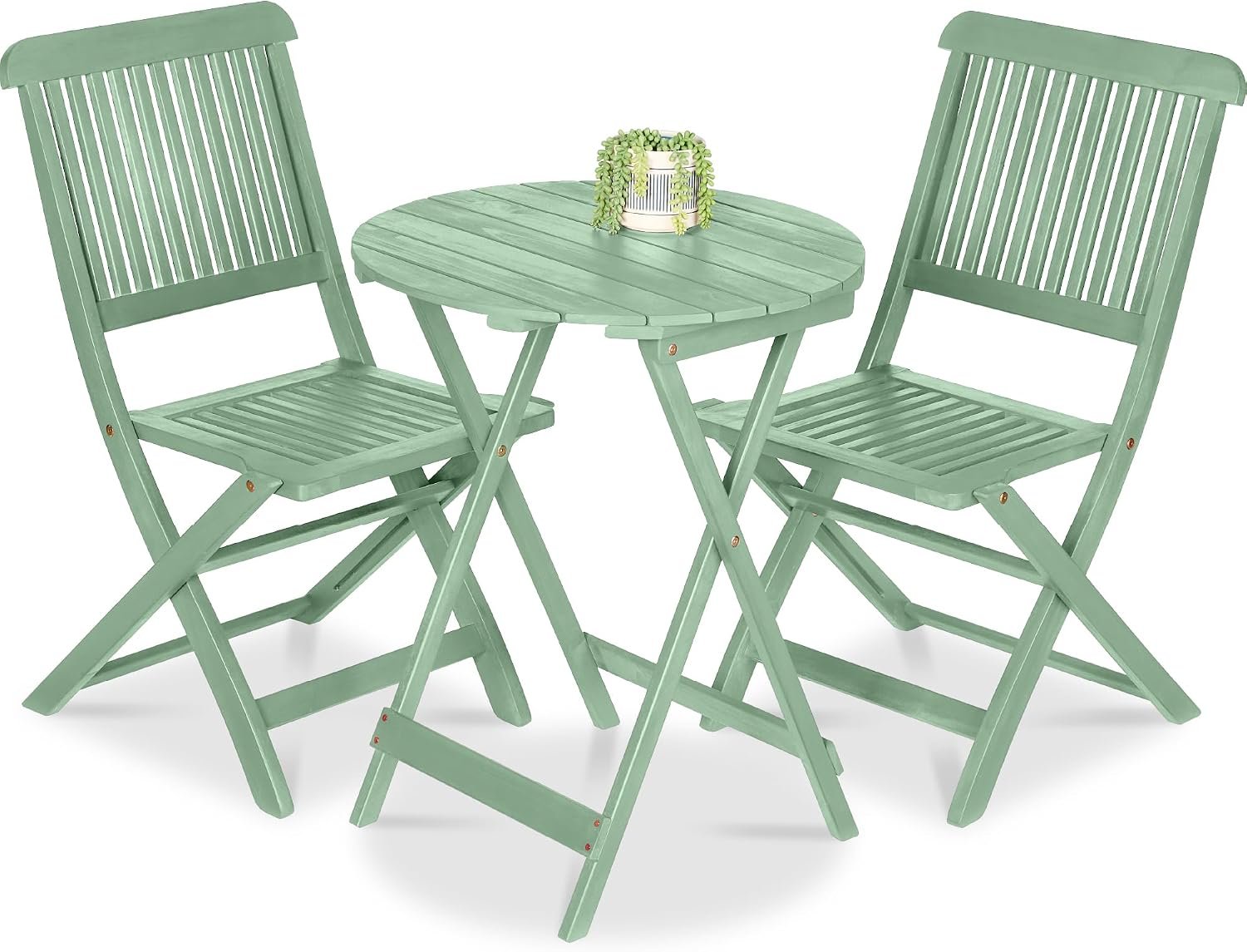 Best Choice Products 3-Piece Acacia Wood Bistro Set, Folding Patio Furniture for Backyard, Balcony, Deck w/ 2 Chairs, Round Coffee Table, Teak Finish – Mint