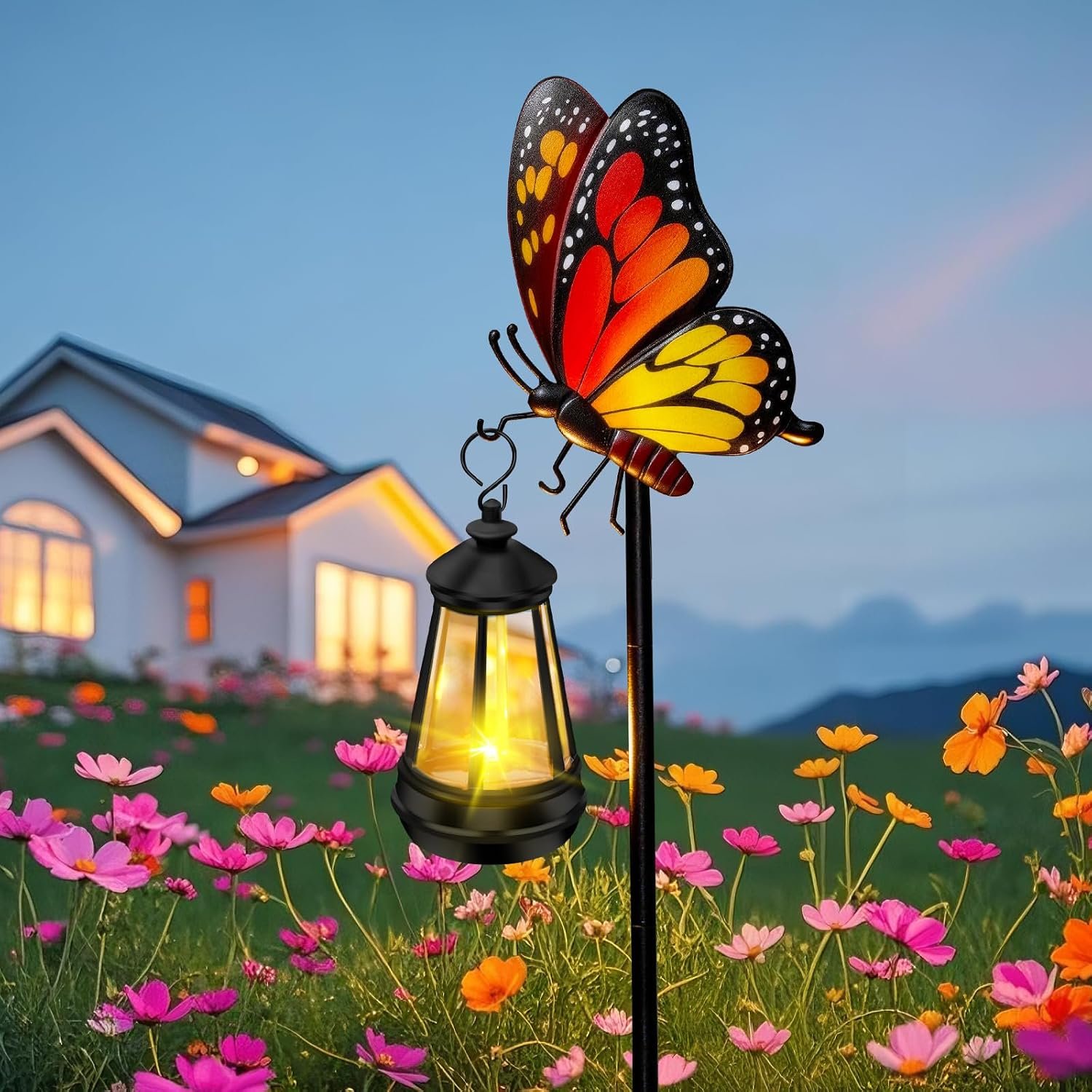 EDOF Solar Lights Outdoor 32.28in Garden Butterfly Stakes with Solar Lights | Butterfly Garden Decor,Birthday Gifts for Women Mom,Metal waterproof Decorative stakes Lights for Yard Art Patio Porch Lawn