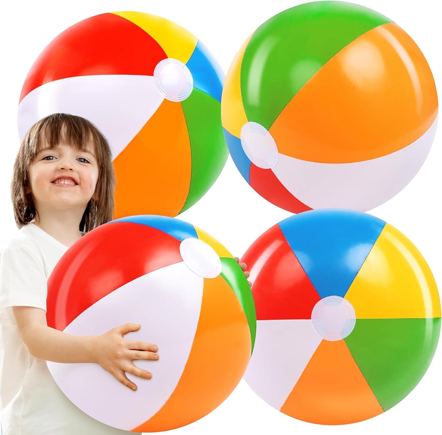 JOYIN 4-Pack 20″ Beach Balls – Large Rainbow Beach Ball Inflatable Pool Toys for Party Supplies Decorations, Adults Kids Birthday Luau Summer Beach Water Games Beachball Party Favors