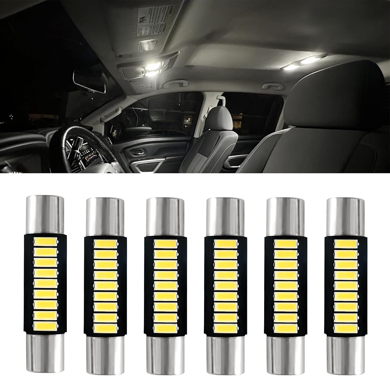 6PCS 28mm 29mm 6614F Festoon LED Car Bulb, Car Vanity Light Bulbs, Extremely Bright 9-SMD 4014 Chips LED Bulb, Car Accessories Visor Light Bulb for Vanity Mirror, Dome Light (White)