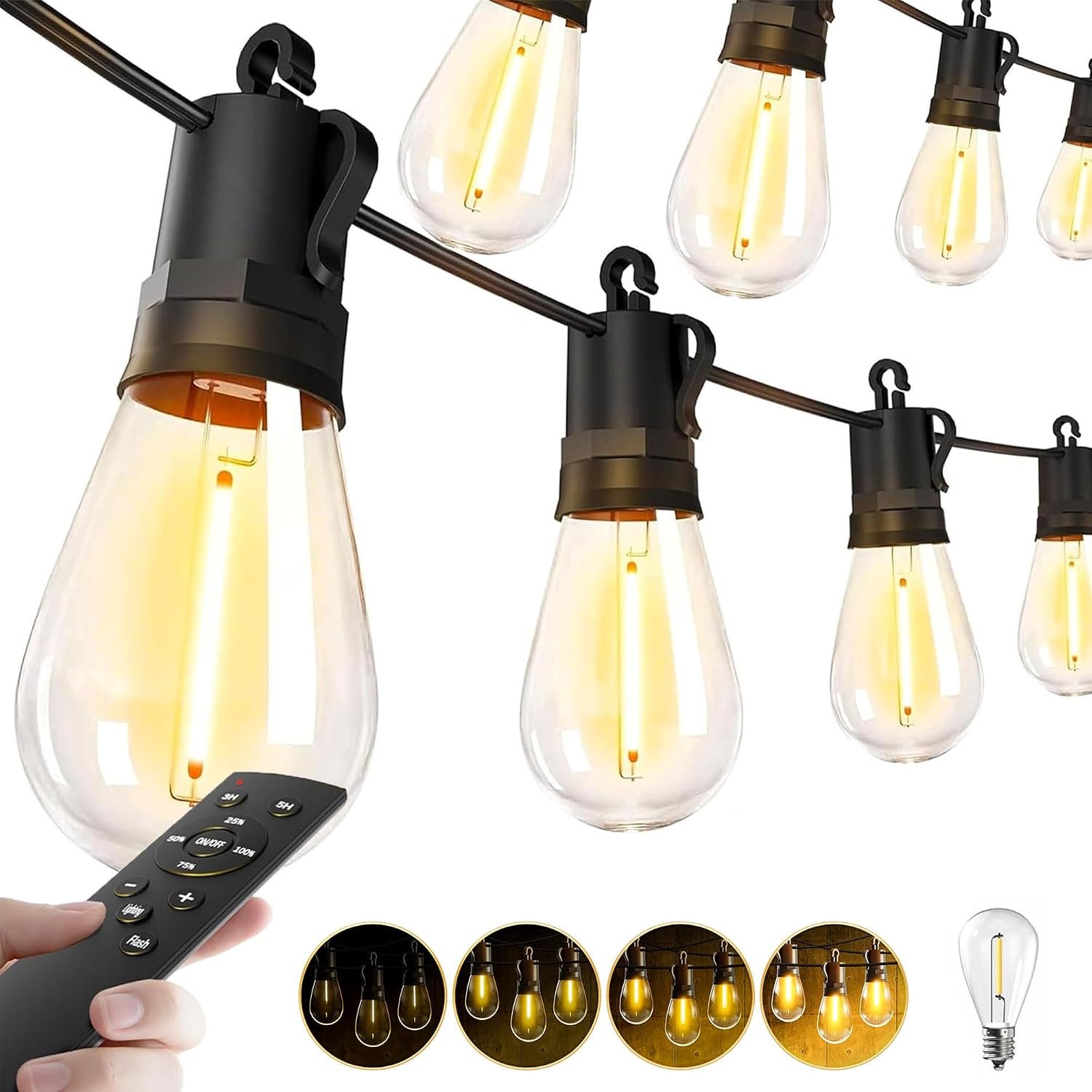 Outdoor String Lights Patio LED – Light Outside Waterproof S14 Porch Lighting Edison Plastic Bulb Pergola Hanging Balcony Connectable Backyard Yard Gazebo Party Garden Bistro 15M 50FT