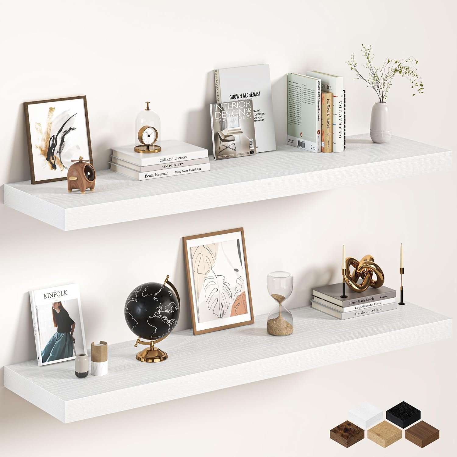 White Floating Shelves 55Inch Long, 12 Inch Deep Floating Shelves for Wall, 55 x 12 Large Floating Shelf for Fireplace Mantel, 2″ Thicked Rustic Wall Shelves for Living Room, Bedroom Storage, 2 Packs