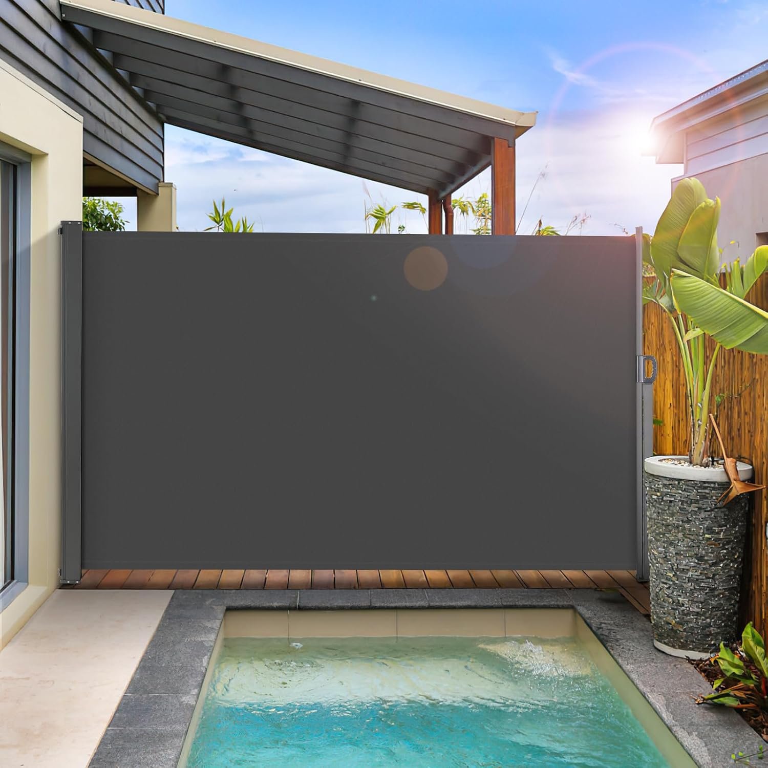 LIFERUN 138″ x 71″ Retractable Side Awning, Patio Privacy Screen | UV Resistant Waterproof Patio Retractable Side Screen for Garden, Balcony and Courtyard, Dark Grey