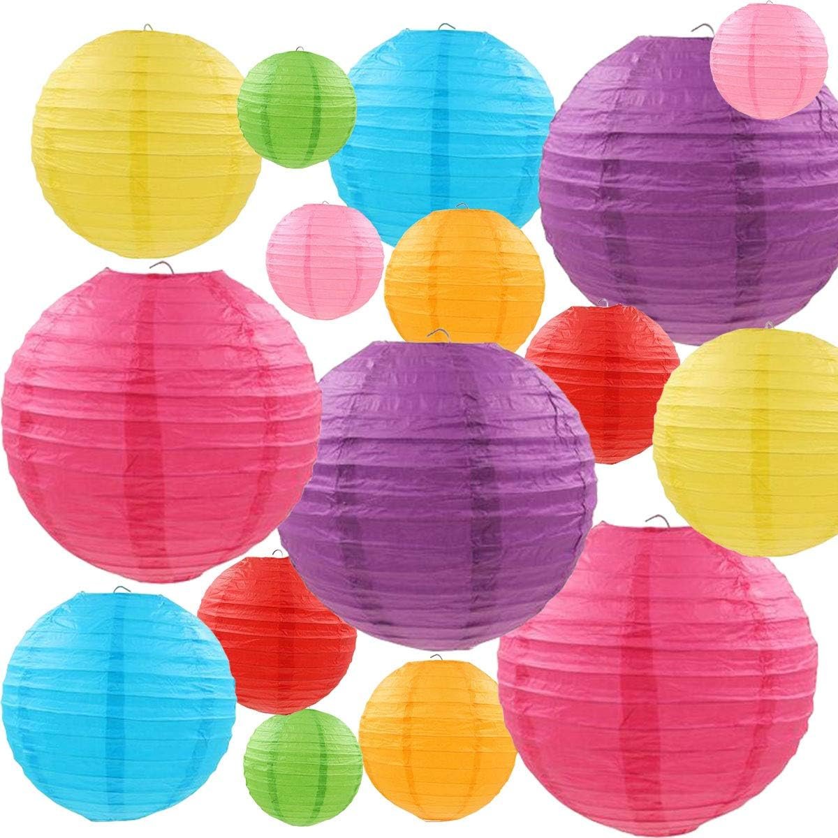 LURICO 16 Pcs Colorful Paper Lanterns (Multicolor,Size of 4”, 6”, 8”, 10”) – Chinese/Japanese Paper Hanging Decorations Ball Lanterns Lamps for Home Decor, Parties, and Weddings