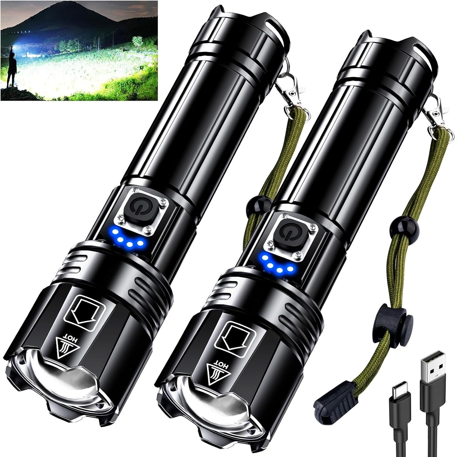 AKNEAR Rechargeable LED Flashlight 99000 High Lumens, Super Bright Flashlights with Zoomable & USB C Rechargeable & 5 Light Mode & IPX7 Waterproof, Powerful Flash Light for Home, Hiking, Camping