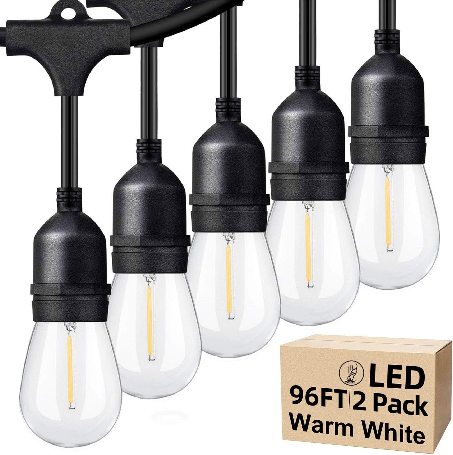 Outdoor String Lights 96FT(48×2), Commercial Grade Heavy Duty Patio Lights with Dimmable S14 Shatterproof LED Bulbs, Linkable Waterproof Bistro Lights for Outside Deck Backyard Cafe Market