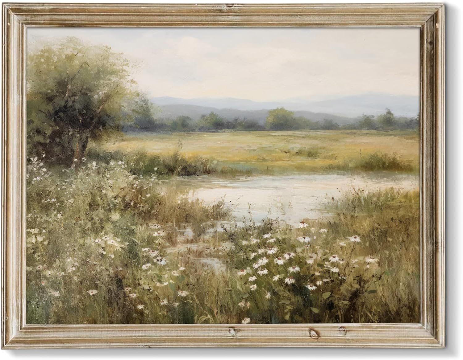 RETRART Vintage Farmhouse Canvas Wall Art – Wildflower Field Landscape Painting, Wall Art Spring Art for Living Room Bedroom Kitchen – 8″ x 10″ – UNFRAMED