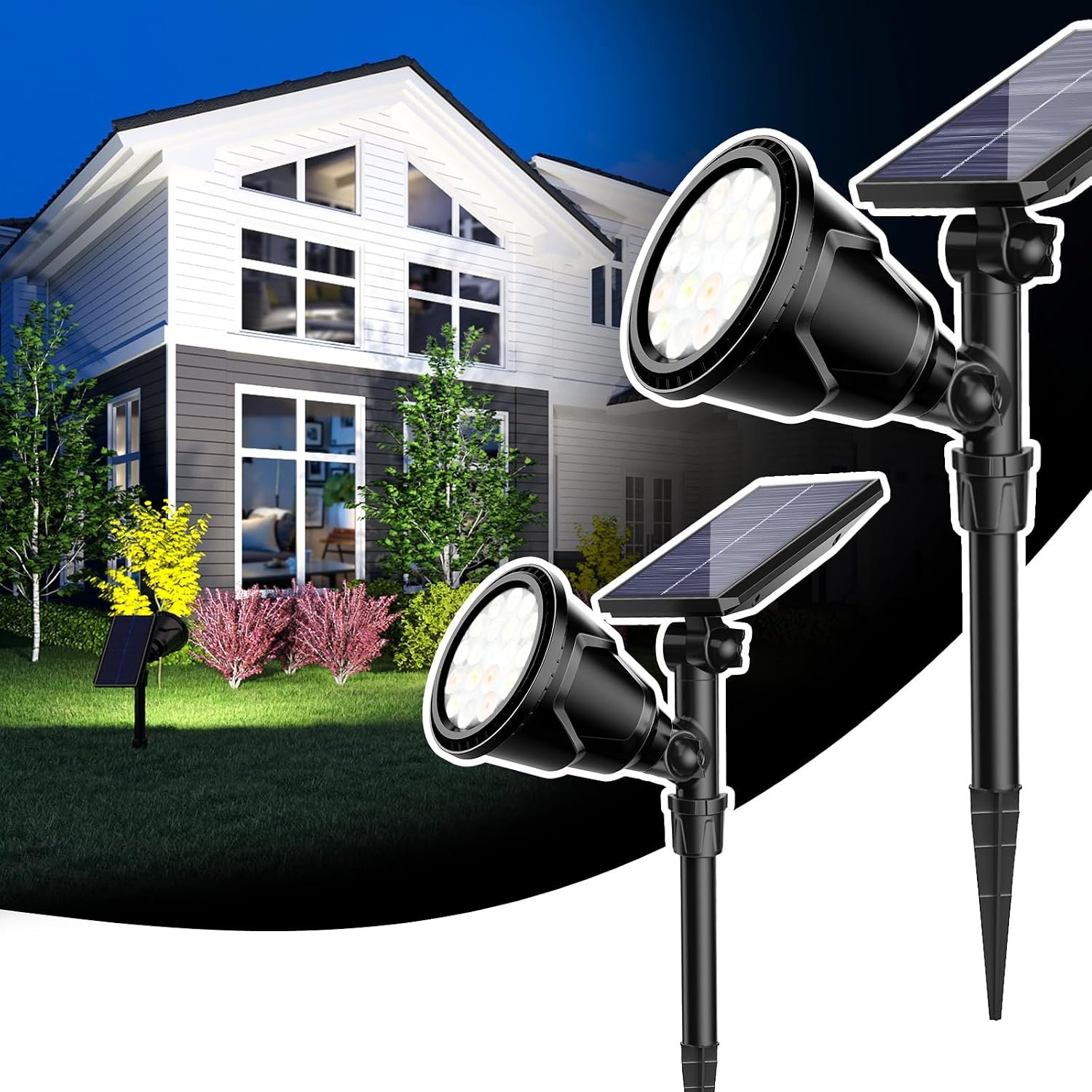 ROSHWEY Solar Spot Lights Outdoor – 600LM Spotlights Waterproof Outside Flood Lighting for Driveway Backyard Patio Garden Landscape Deck Garage (Cool White, 2 Pack)